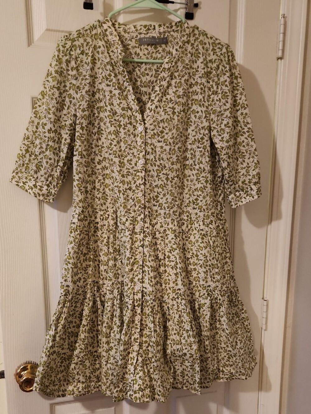 209 W S T 38 Floral Print Green and Cream Women’s COTTON Dress Sz S